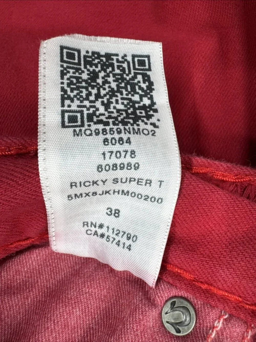 True Religion Red Jeans Mens 38x34 Ricky Relaxed Denim Thick Stitch SuperT Flap